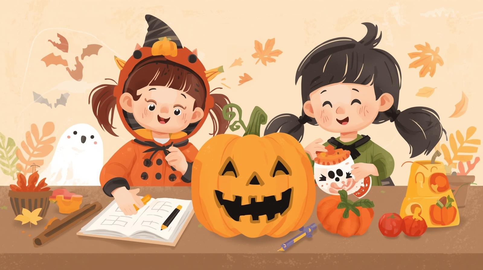 Kids counting candy on halloween